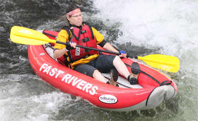 Single funyak at fast rivers rafting on the nantahala river in bryson city NC